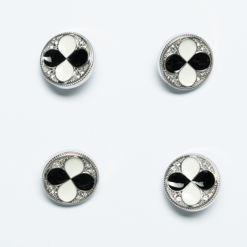 Black & Ivory Enamel & Diamanté Button