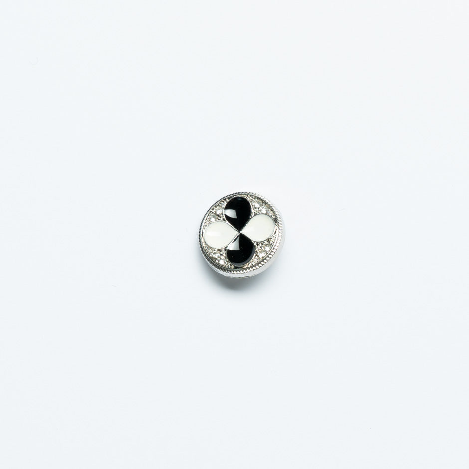 Small Black & Ivory Enamel & Diamanté Button