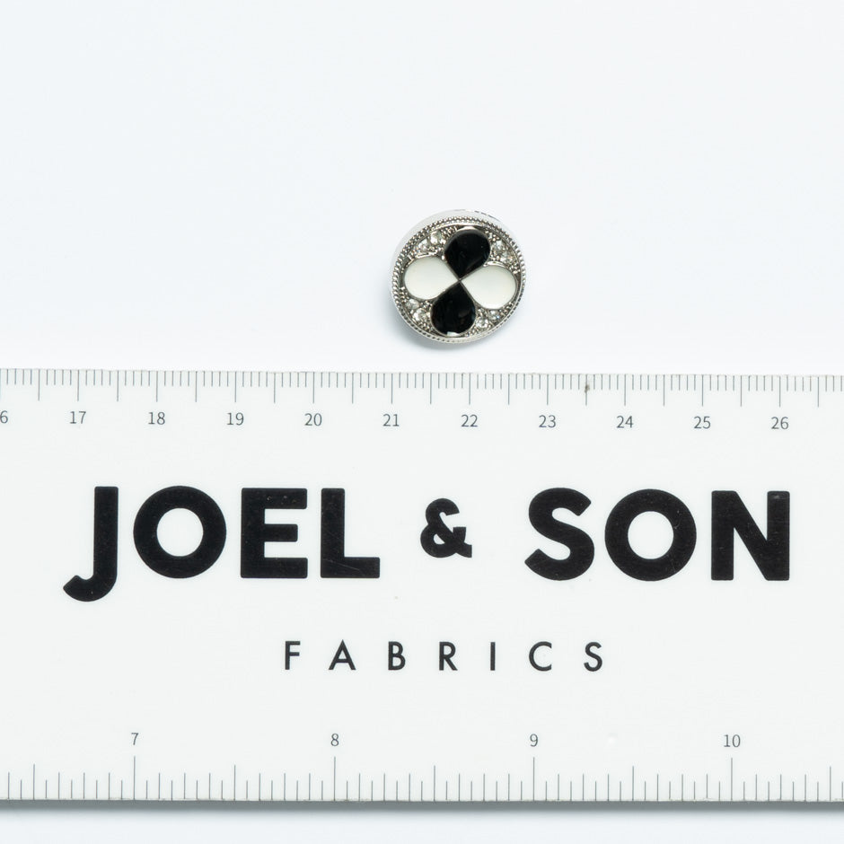 Small Black & Ivory Enamel & Diamanté Button