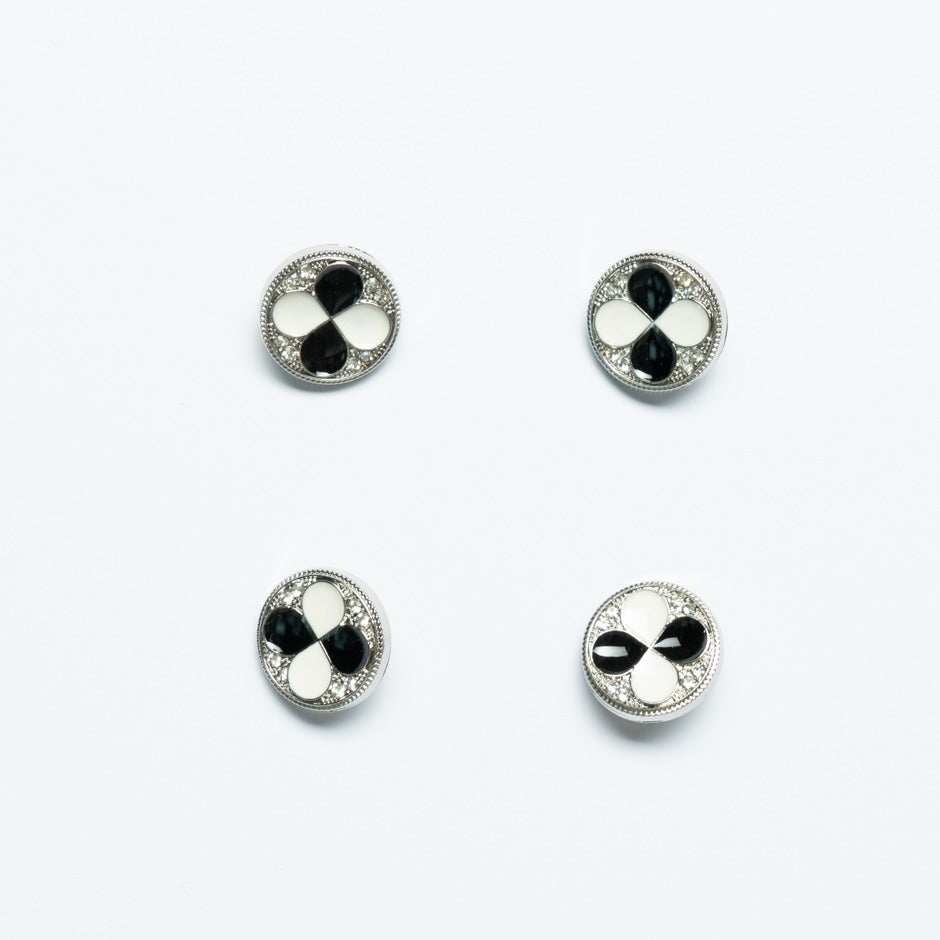 Small Black & Ivory Enamel & Diamanté Button