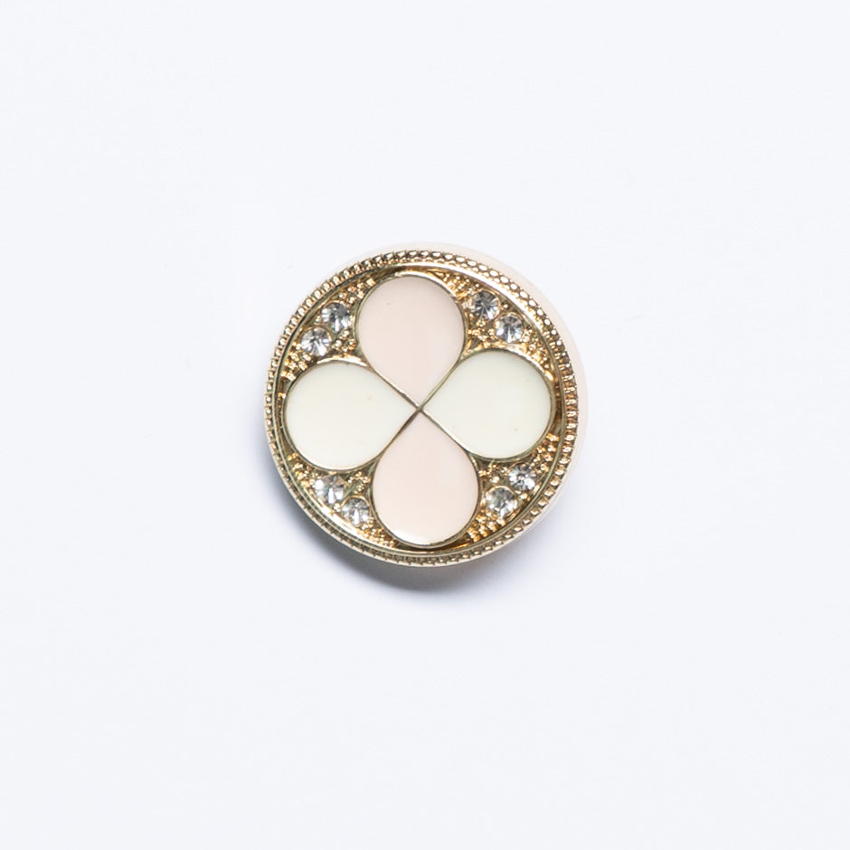 Pink & Ivory Enamel & Diamanté Button
