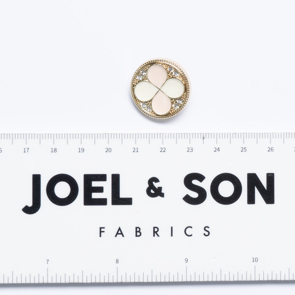 Pink & Ivory Enamel & Diamanté Button