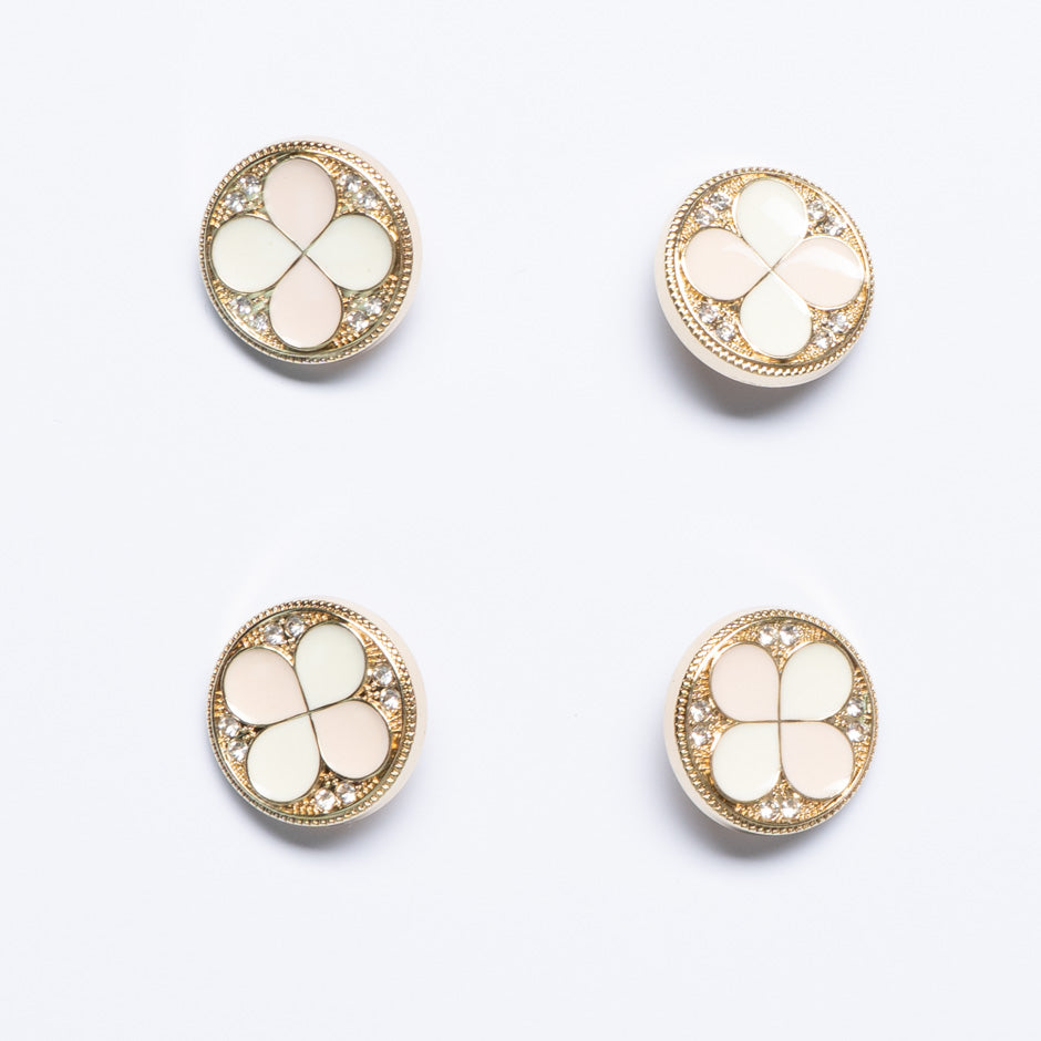 Pink & Ivory Enamel & Diamanté Button