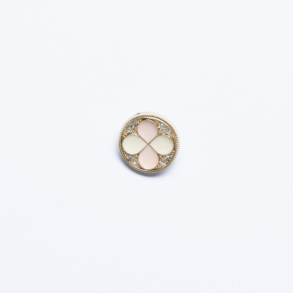 Small Pink & Ivory Enamel & Diamanté Button