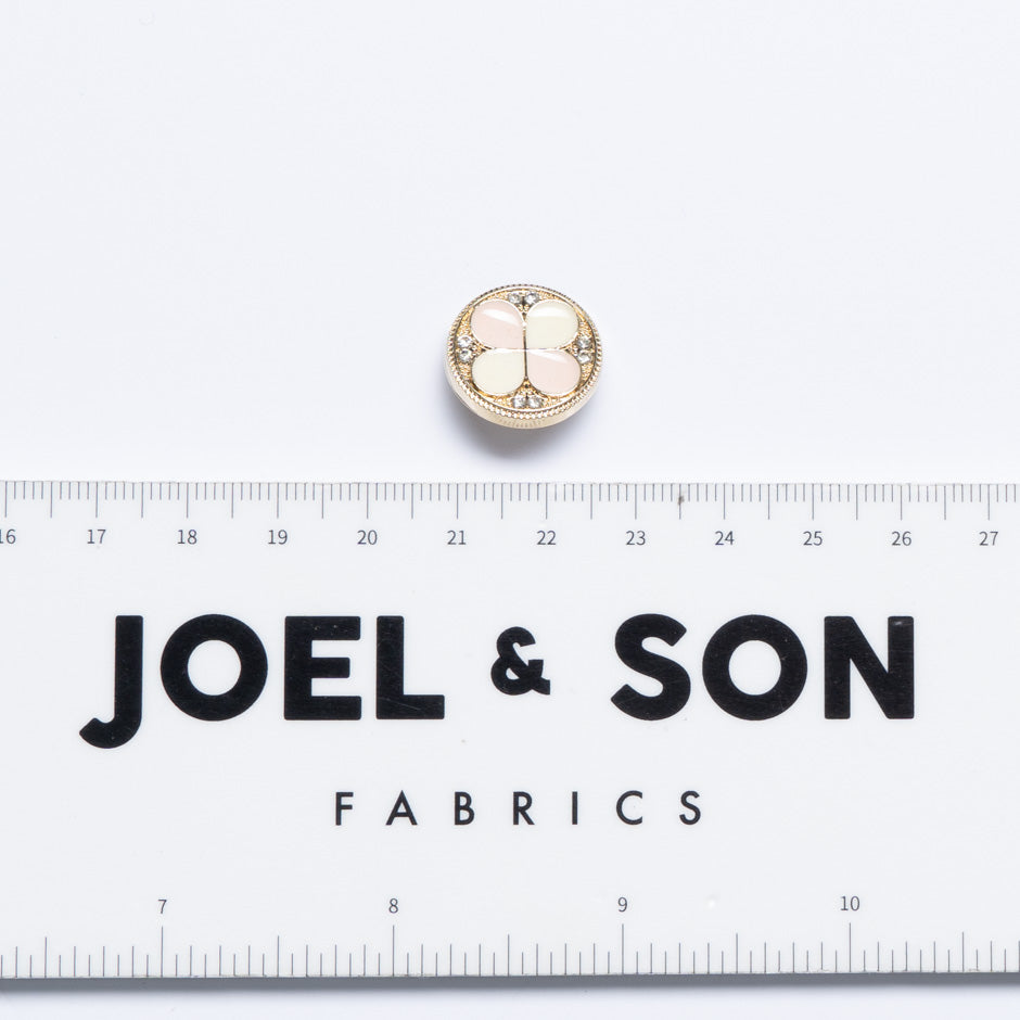 Small Pink & Ivory Enamel & Diamanté Button