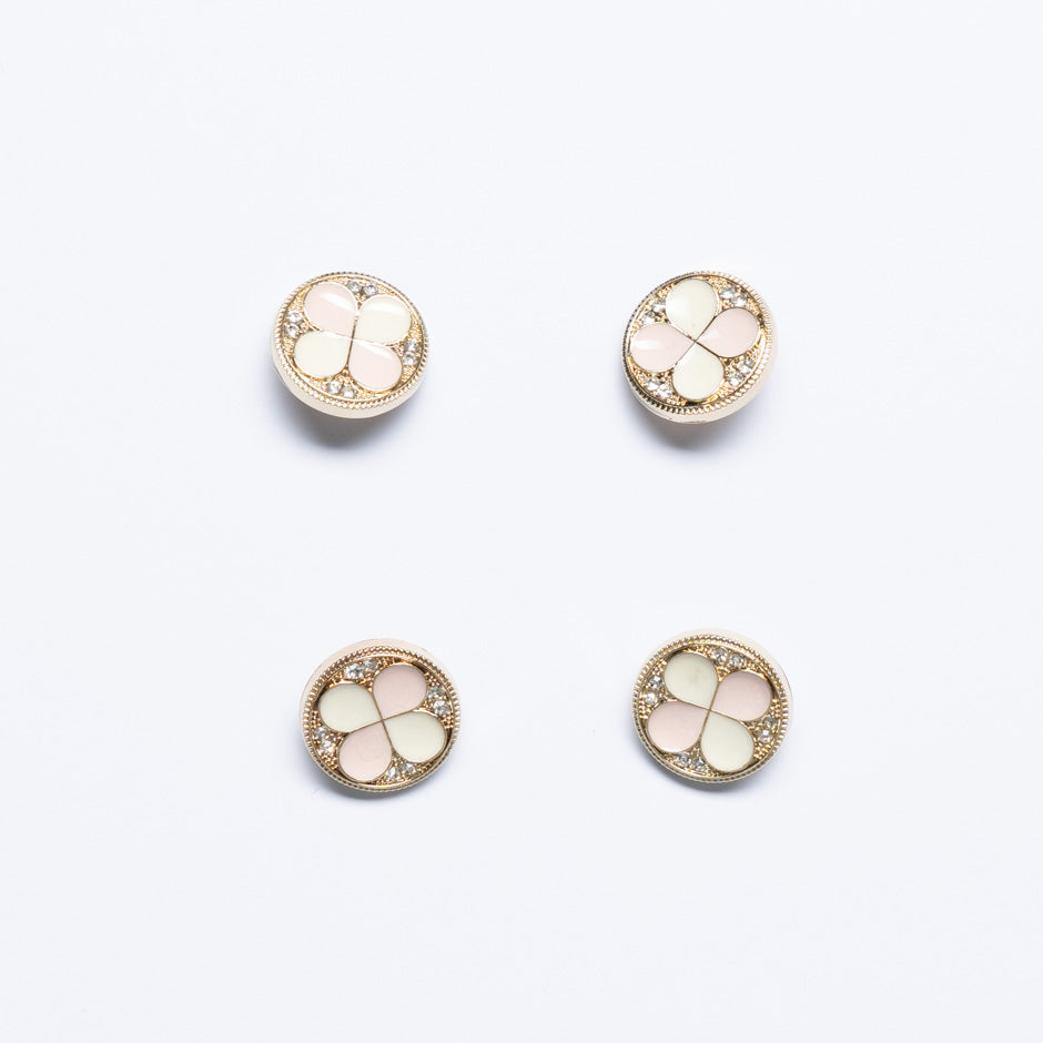Small Pink & Ivory Enamel & Diamanté Button