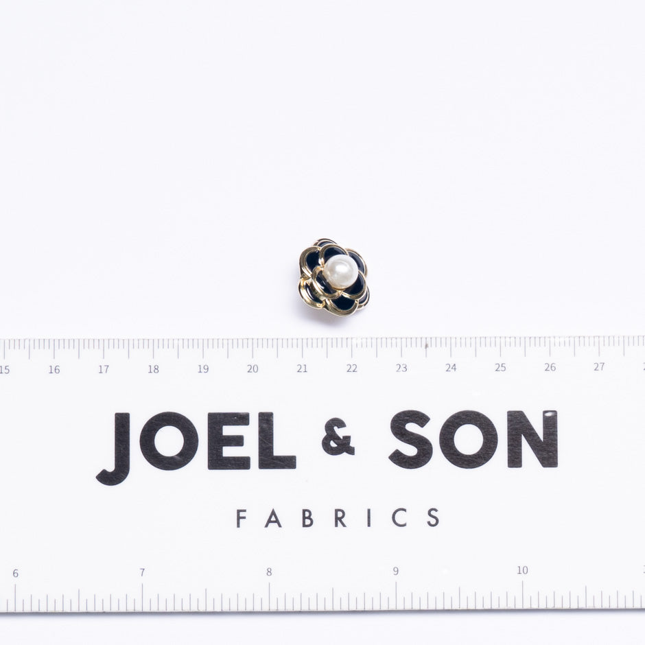 Small Midnight Blue Enamel & Pearl Floral Dress Button