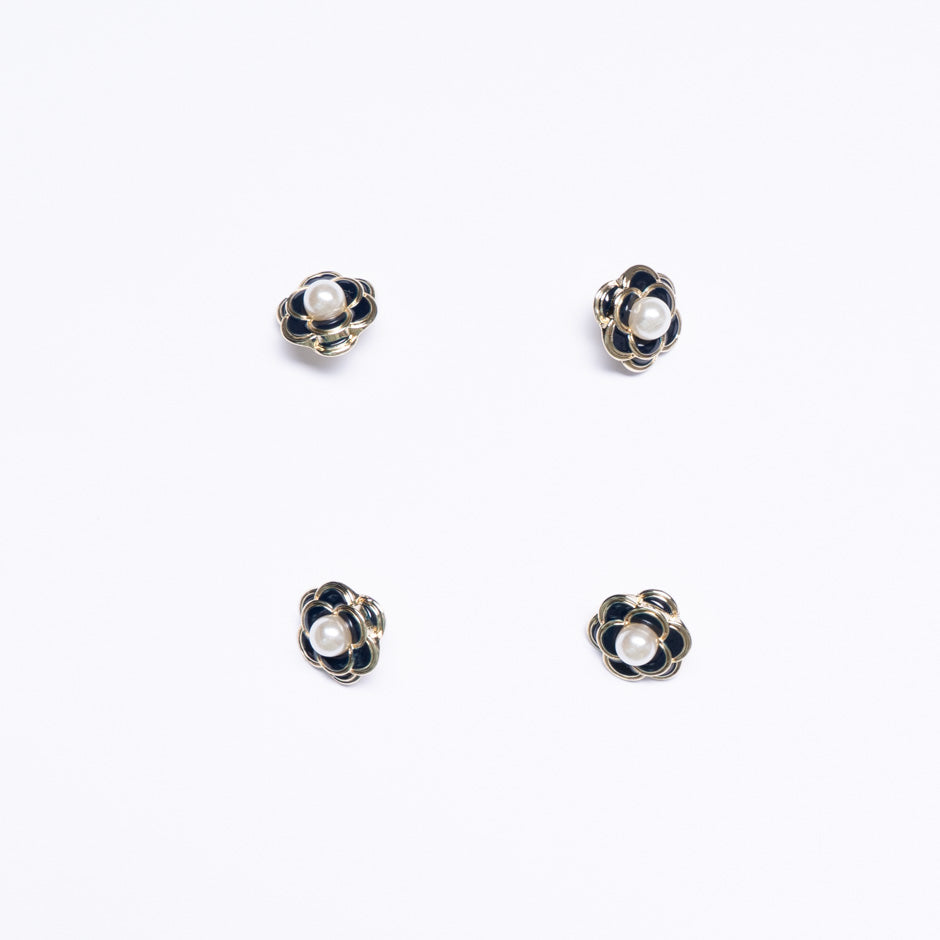 Small Midnight Blue Enamel & Pearl Floral Dress Button