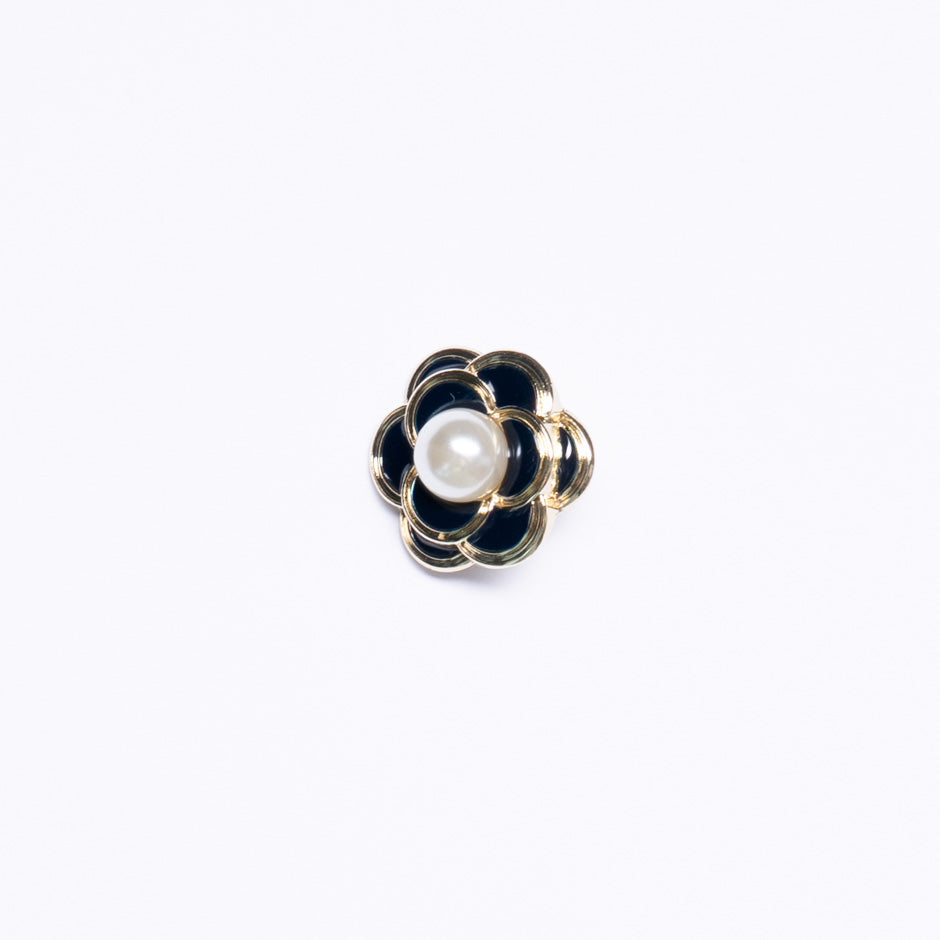 Midnight Blue Enamel & Pearl Floral Dress Button