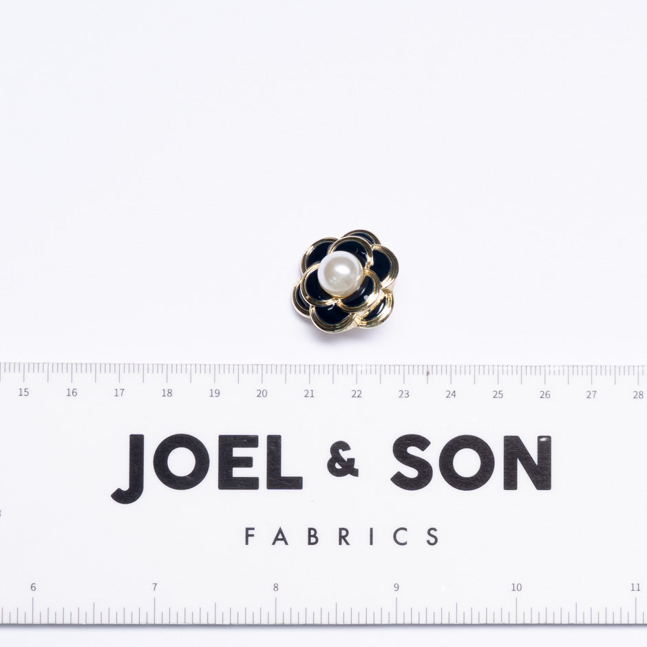 Midnight Blue Enamel & Pearl Floral Dress Button