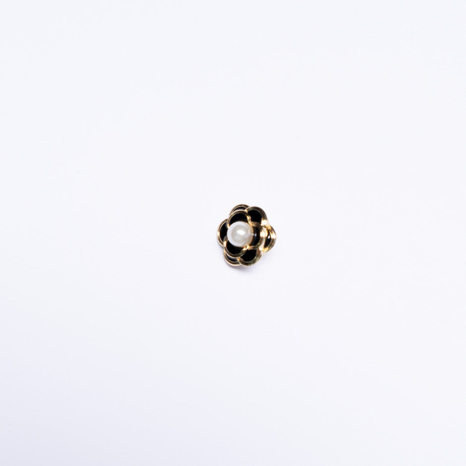 Small Black Enamel & Pearl Floral Dress Button