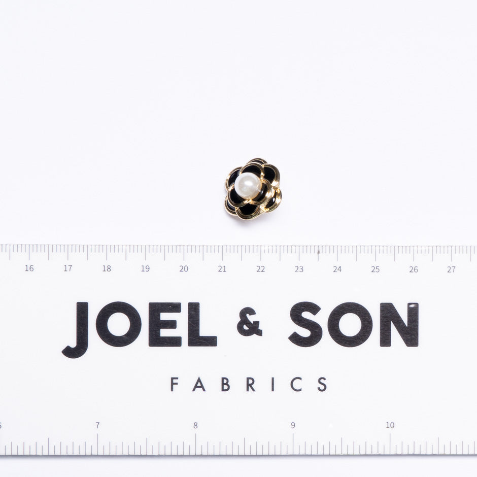 Small Black Enamel & Pearl Floral Dress Button