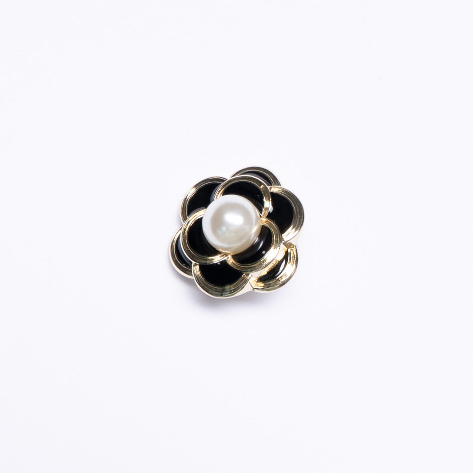 Black Enamel & Pearl Floral Dress Button