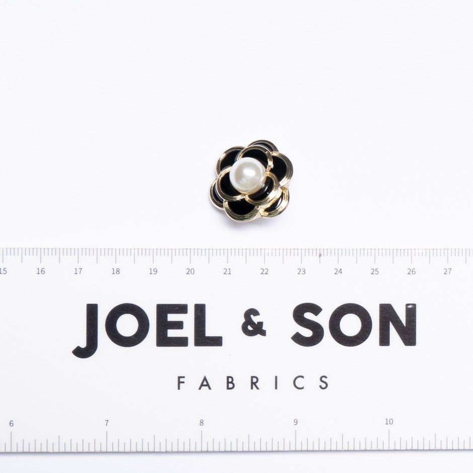 Black Enamel & Pearl Floral Dress Button