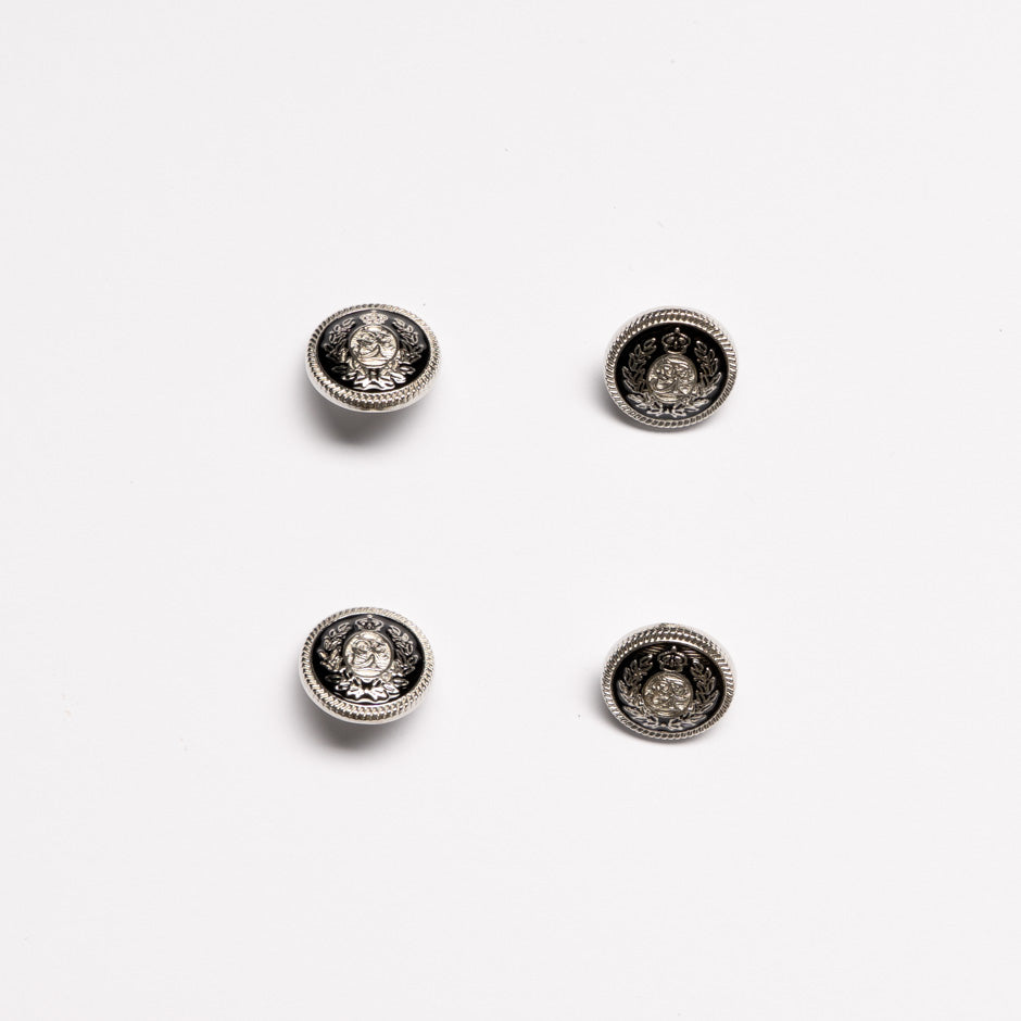 Small Black & Silver 'Crest' Jacket Button