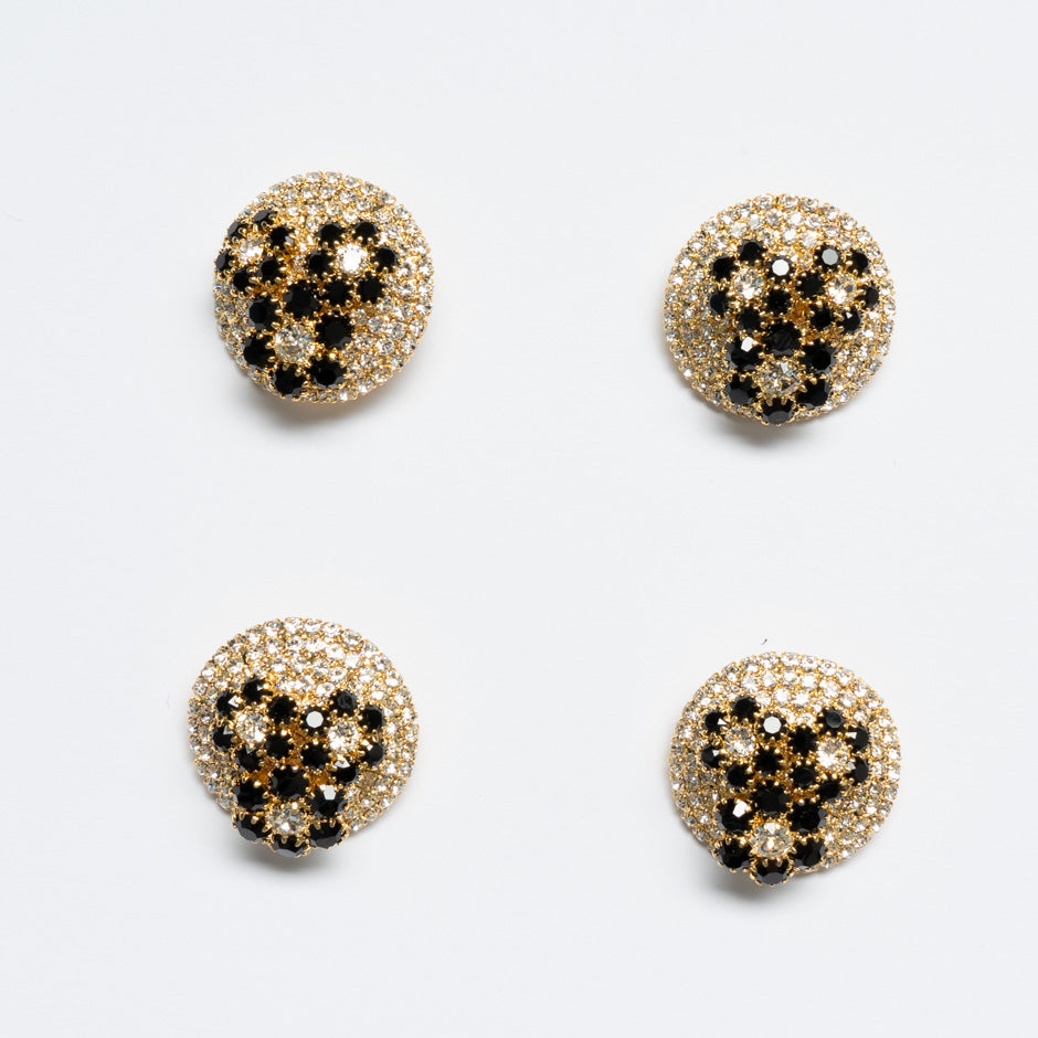Black Floral Diamanté Gold Evening Button