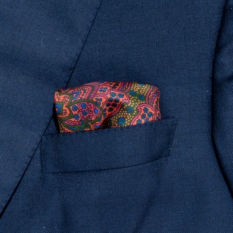 Fuchsia, Orange, Blue Pure Silk Twill Pocket Handkerchief