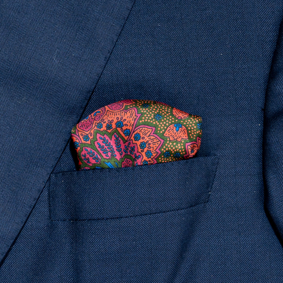 Pink, Orange, Blue Pure Silk Twill Pocket Handkerchief