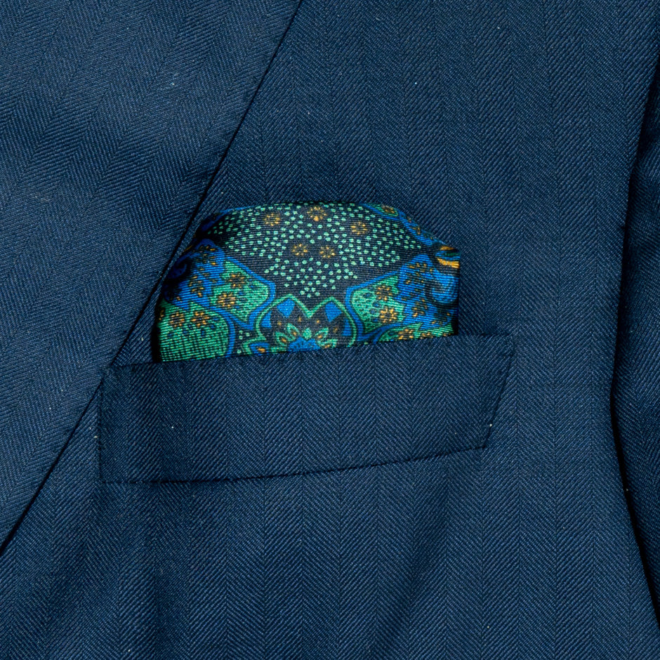 Green & Blue Pure Silk Twill Pocket Handkerchief