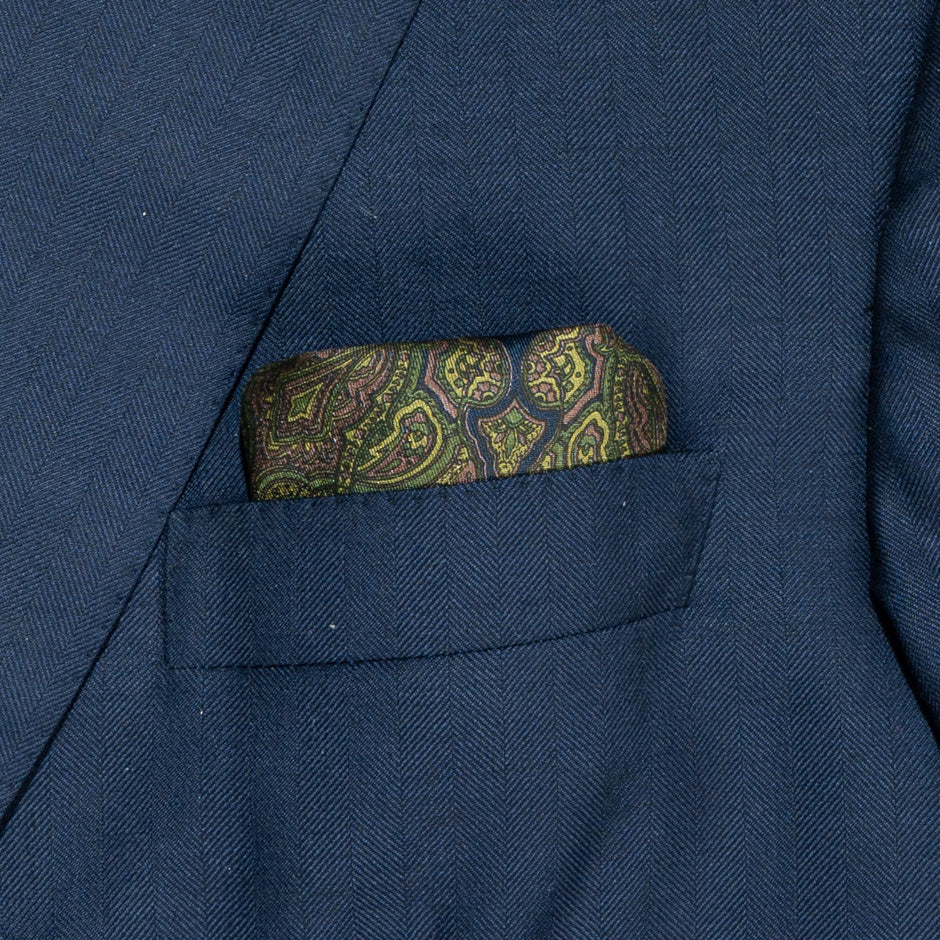Pink, Green & Navy Pure Silk Twill Pocket Handkerchief