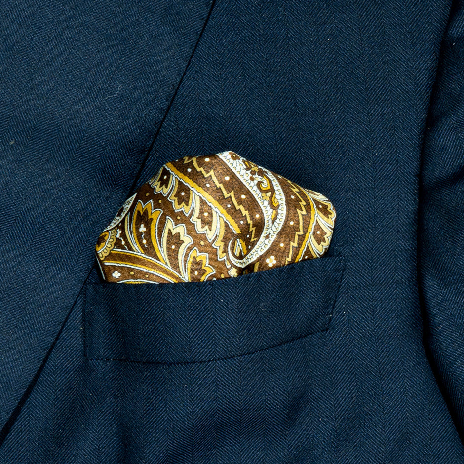 Brown & Yellow Pure Silk Pocket Handkerchief