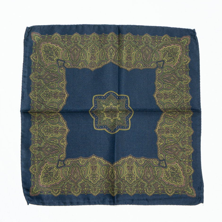 Pink, Green & Navy Pure Silk Twill Pocket Handkerchief