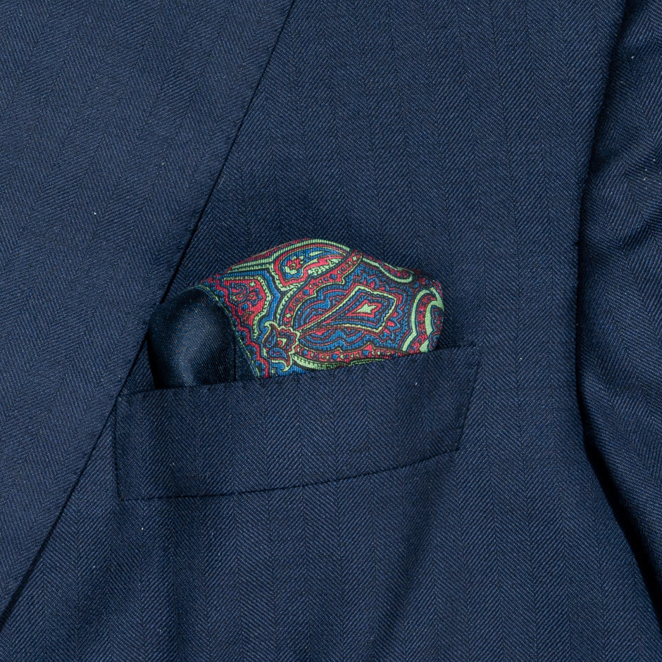 Red, Green & Navy Pure Silk Twill Pocket Handkerchief
