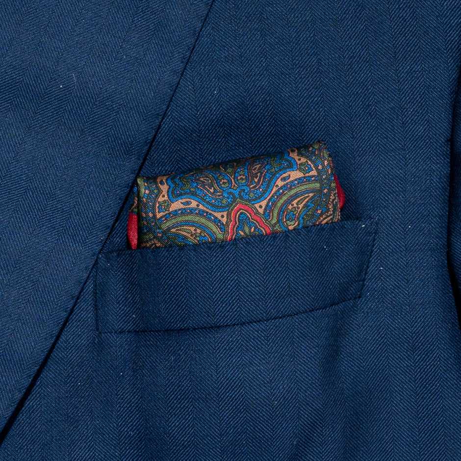 Blue, Green & Red Pure Silk Twill Pocket Handkerchief