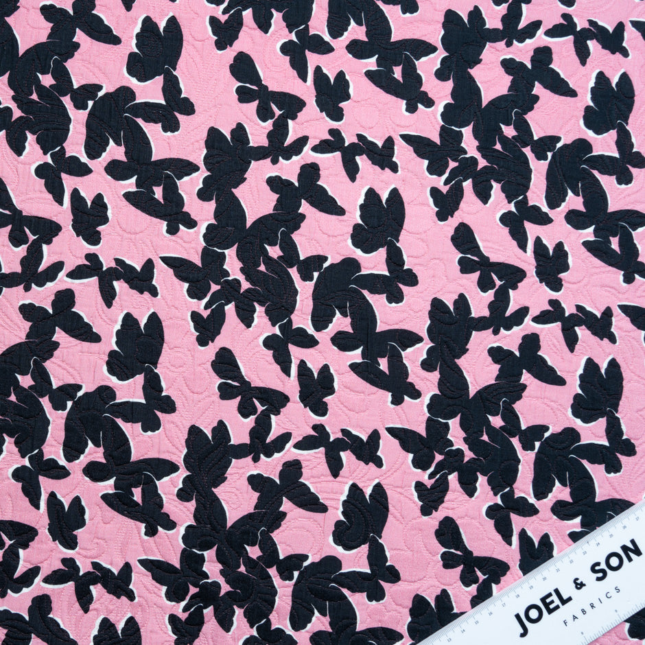 Butterfly Printed Pink Cotton Piqué (A 1.90m Piece)