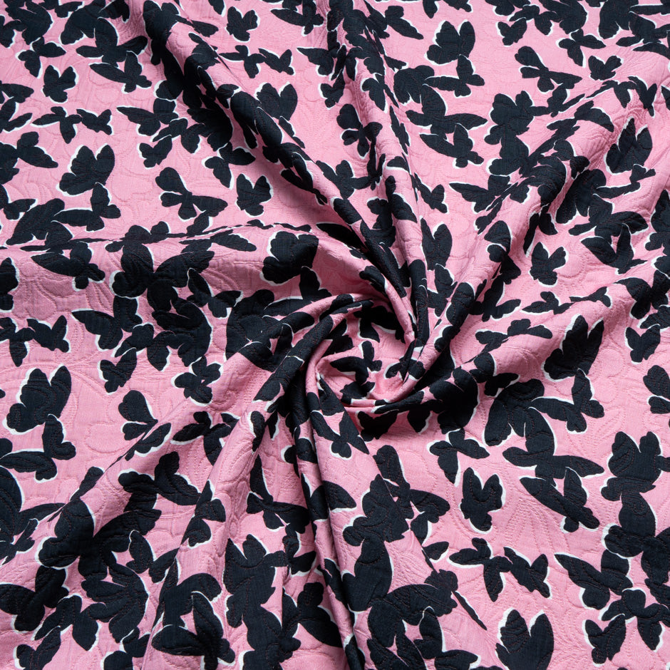 Butterfly Printed Pink Cotton Piqué (A 1.90m Piece)