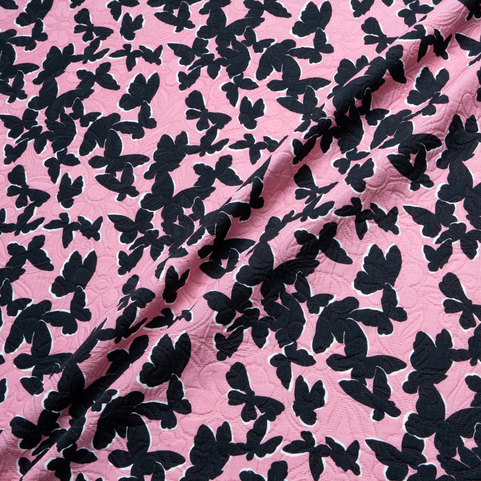 Butterfly Printed Pink Cotton Piqué (A 2.15m Piece)