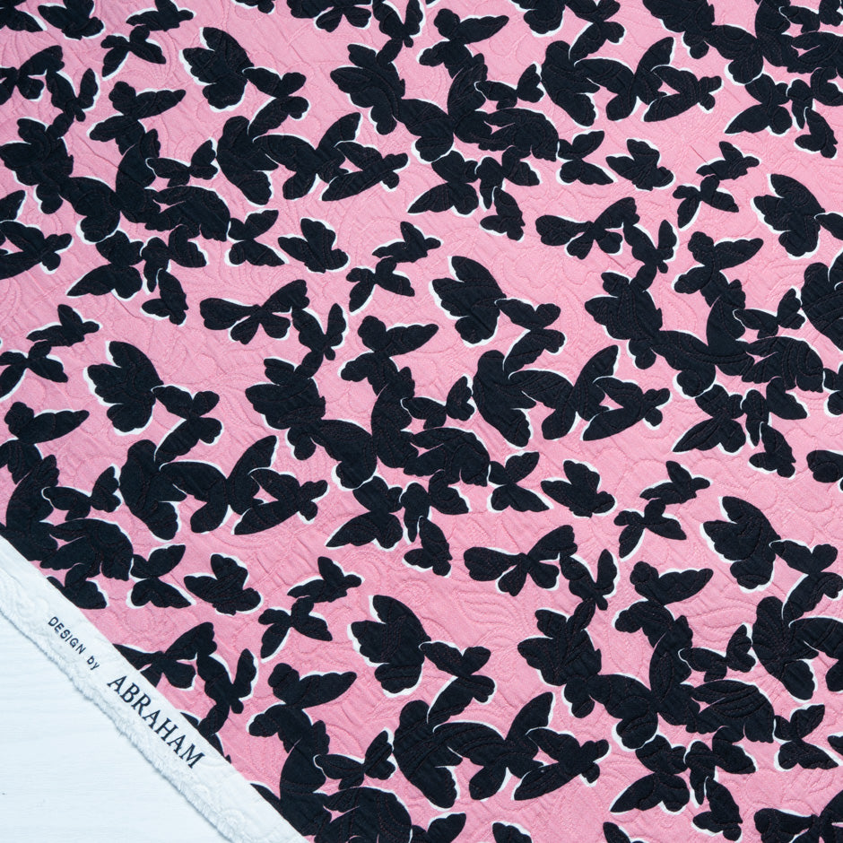 Butterfly Printed Pink Cotton Piqué (A 1.90m Piece)