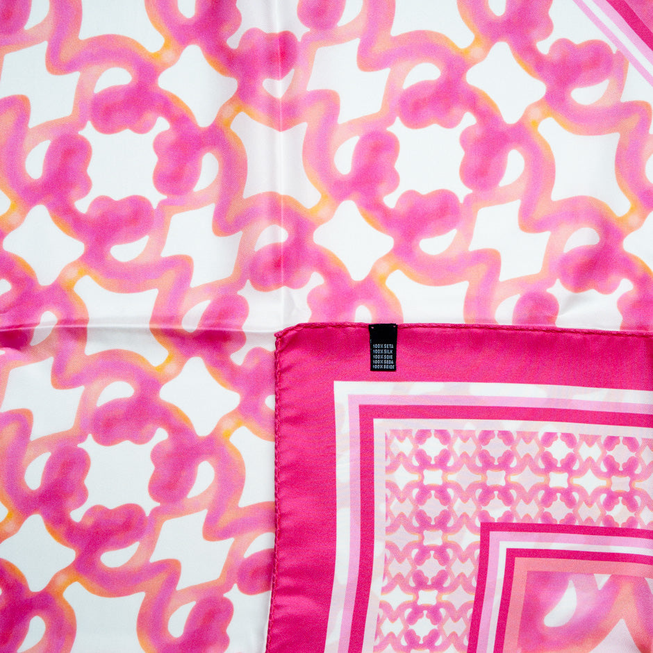 Rich Pink Printed Pure Silk Scarf