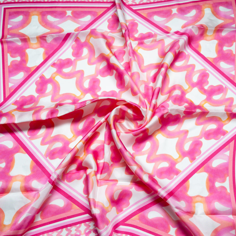 Rich Pink Printed Pure Silk Scarf
