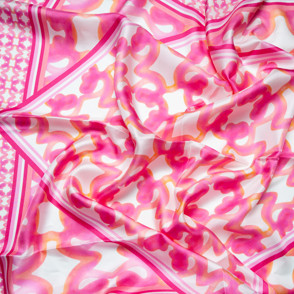 Rich Pink Printed Pure Silk Scarf