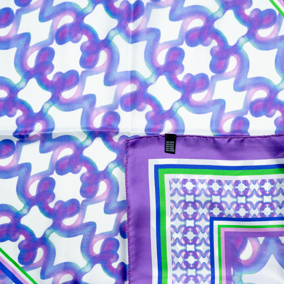 Purple Patterned Pure Silk Scarf