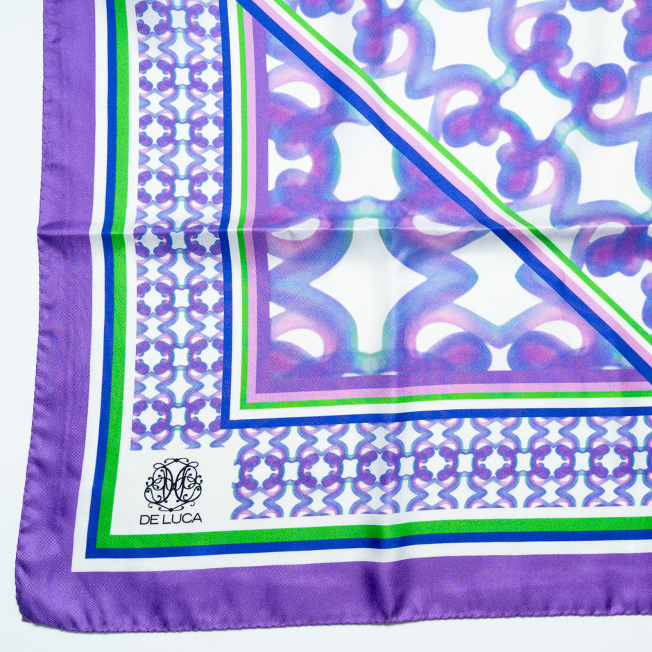 Purple Patterned Pure Silk Scarf