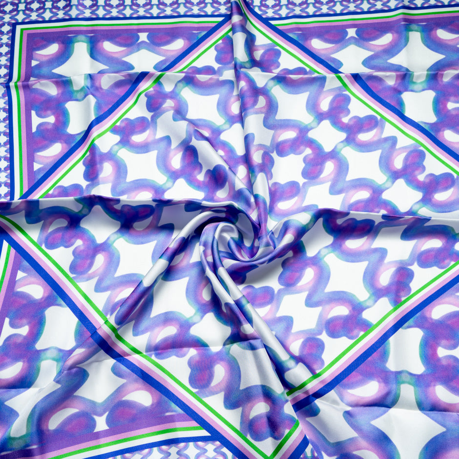 Purple Patterned Pure Silk Scarf