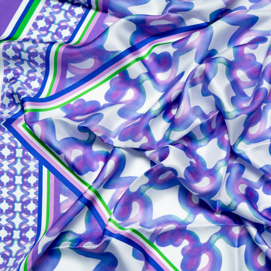 Purple Patterned Pure Silk Scarf