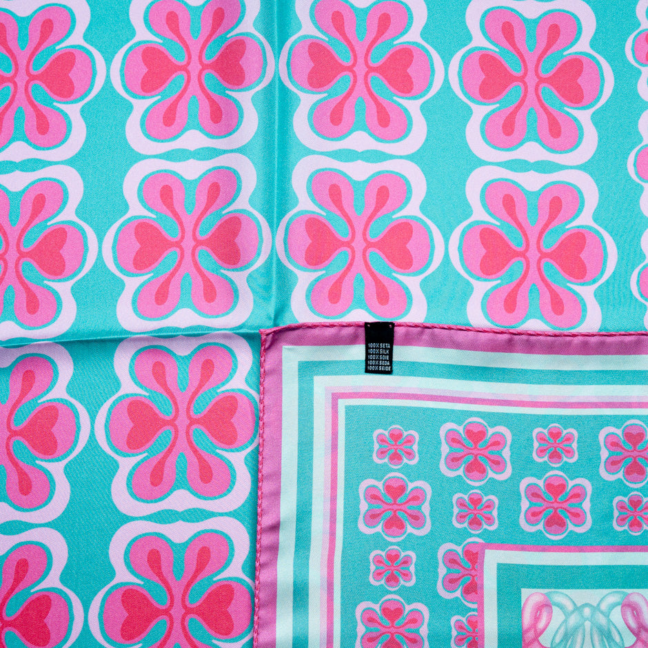 Pink & Aqua Blue Printed Pure Silk Scarf