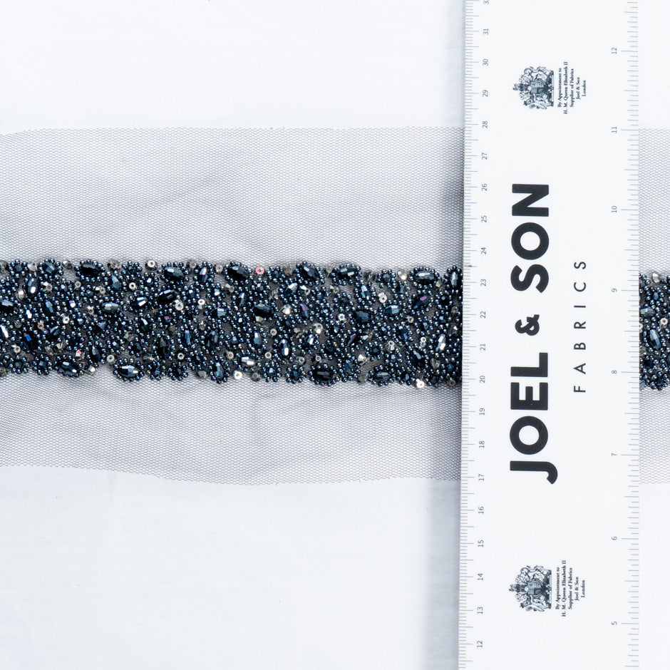 Petrol Blue Beaded Tulle Trim
