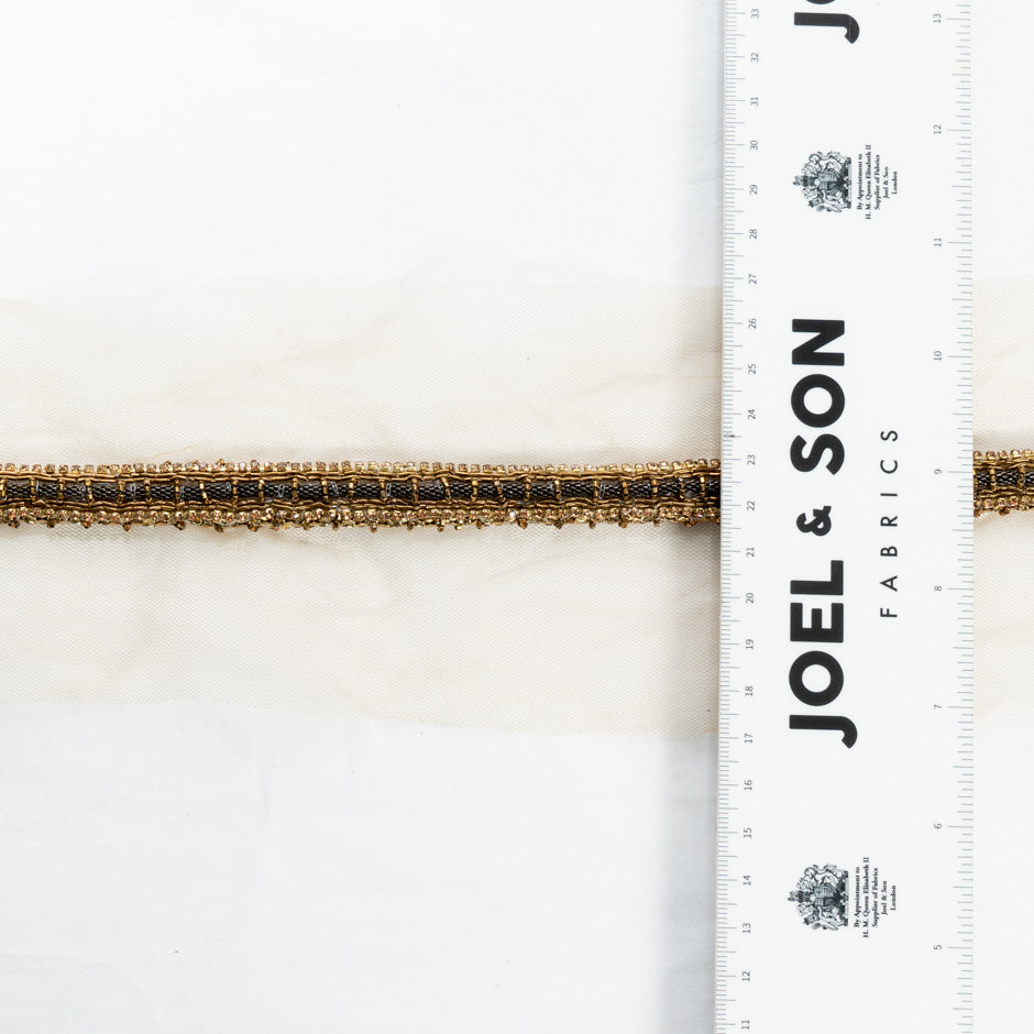 Bronze & Dark Grey Diamanté & Beaded Tulle Trim
