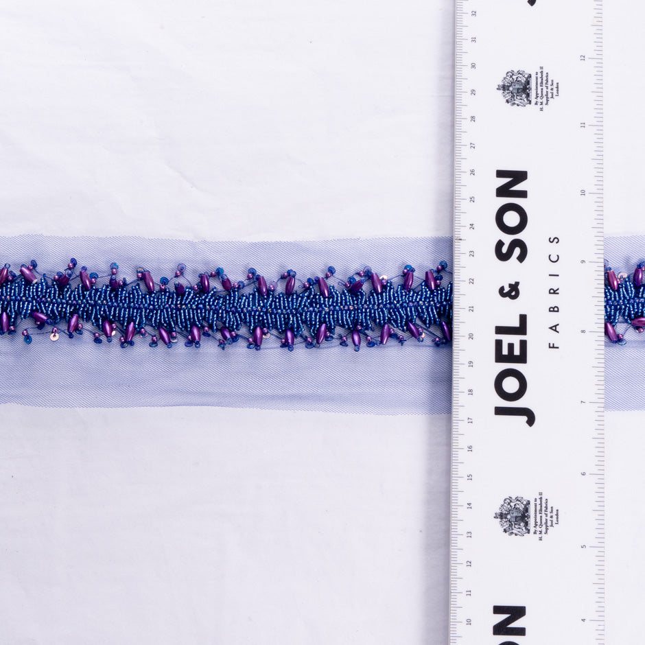 Electric Blue Beaded Tulle Trim