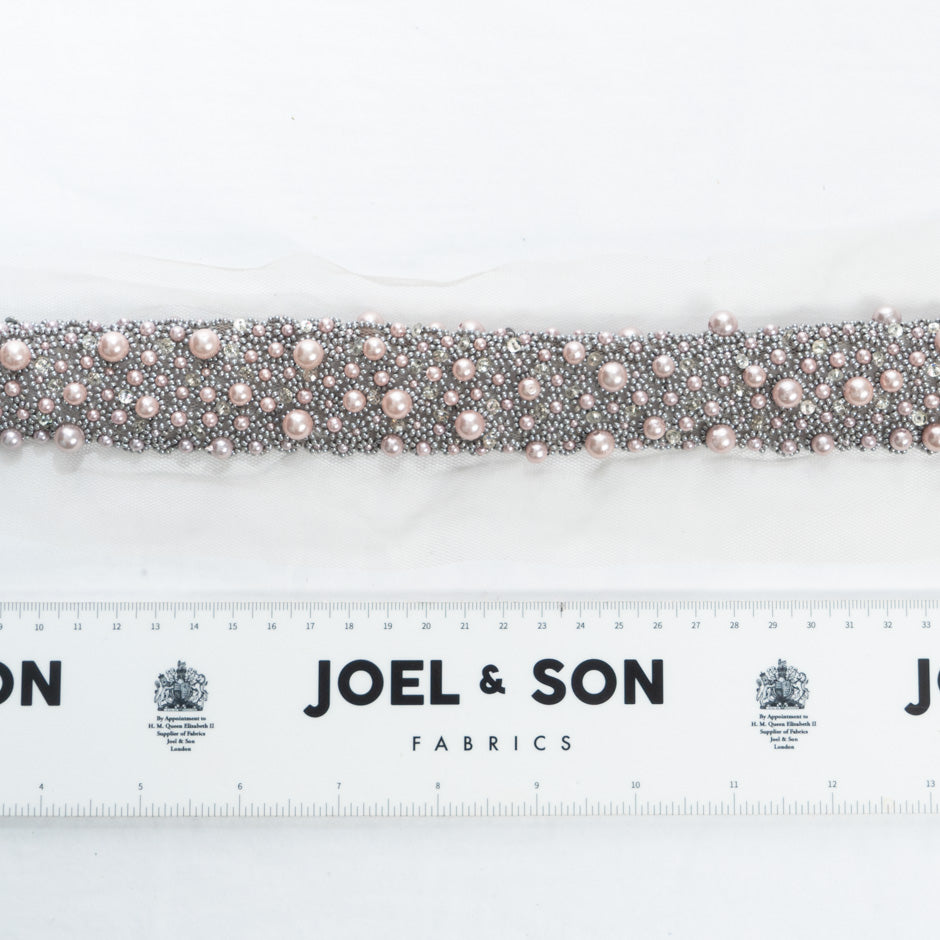 Pink Faux Pearl & Beaded Tulle Trim