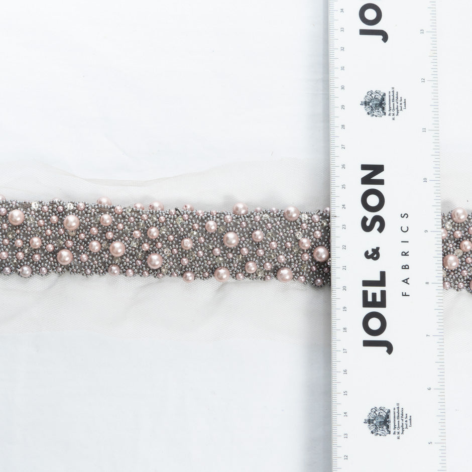 Pink Faux Pearl & Beaded Tulle Trim