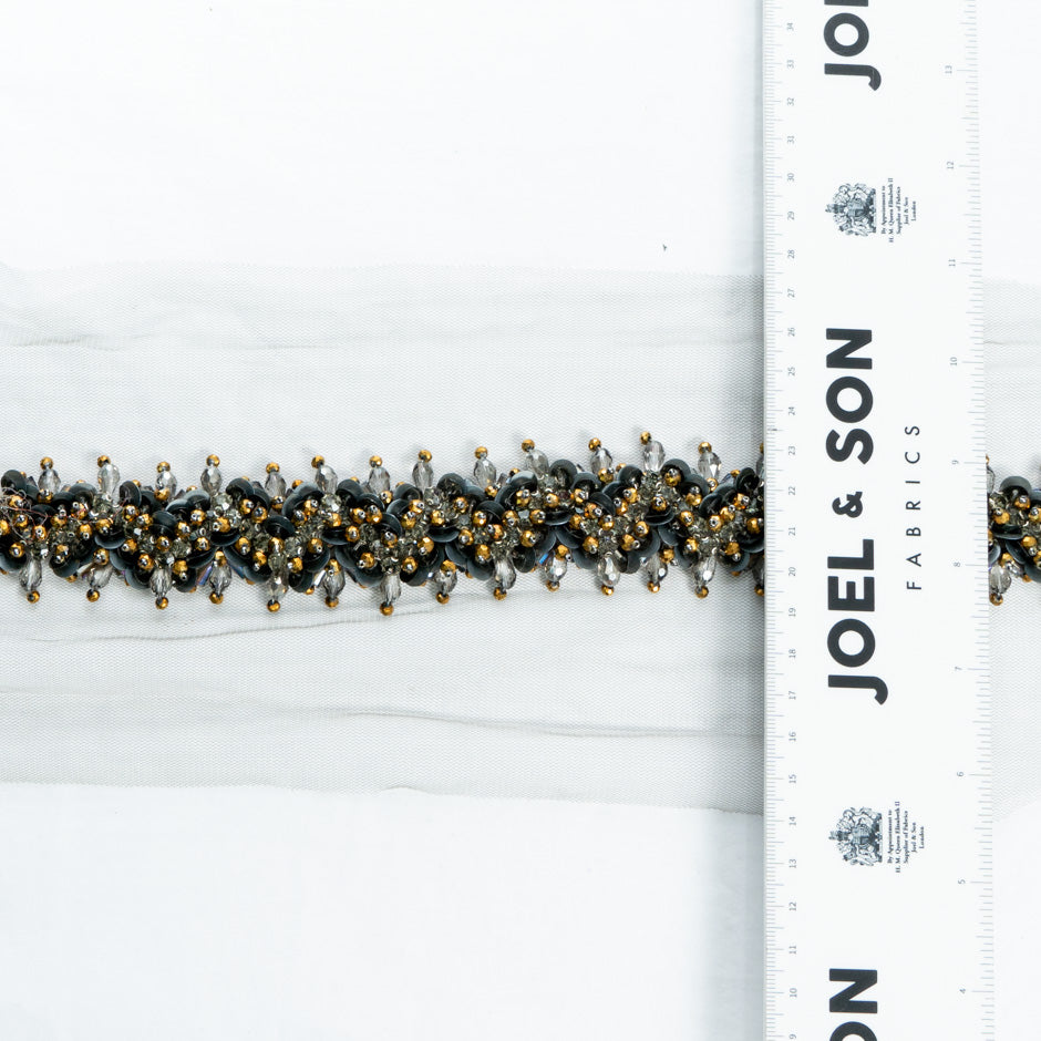 Dark Grey & Bronze Beaded Tulle Trim