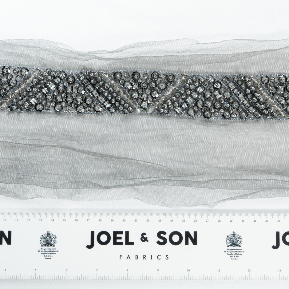 Grey Beaded Tulle Trim