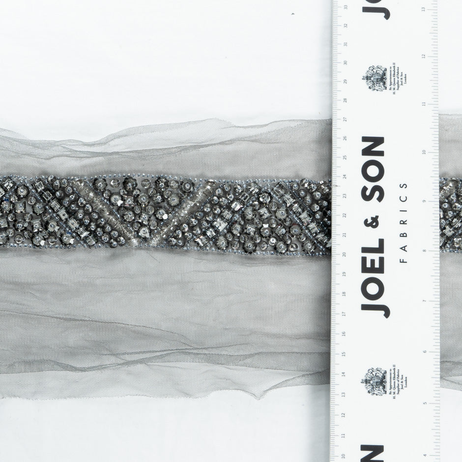Grey Beaded Tulle Trim