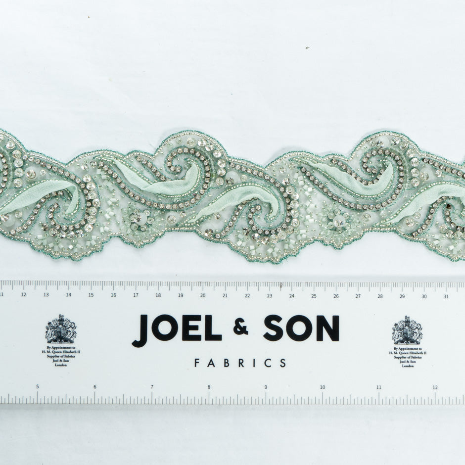 Soft Mint Green Diamanté & Beaded Trim