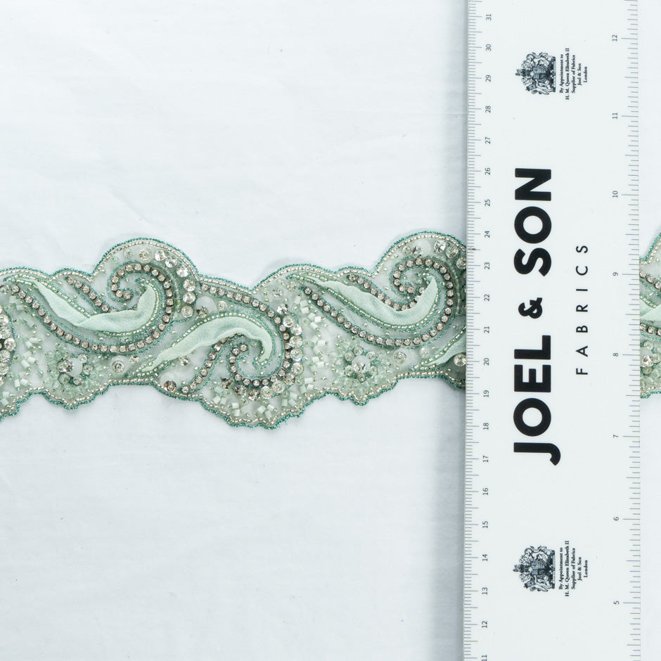 Soft Mint Green Diamanté & Beaded Trim